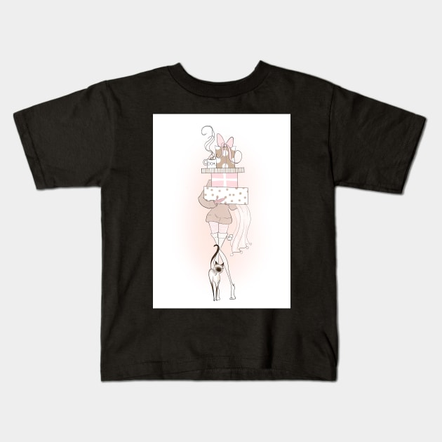 Winter Time Crazy Cat Lady Kids T-Shirt by hallieodom